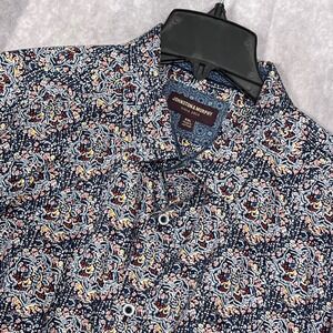 Johnston & Murphy Button Down Mens XXL Navy Blue Excellent Floral Medallion S/S